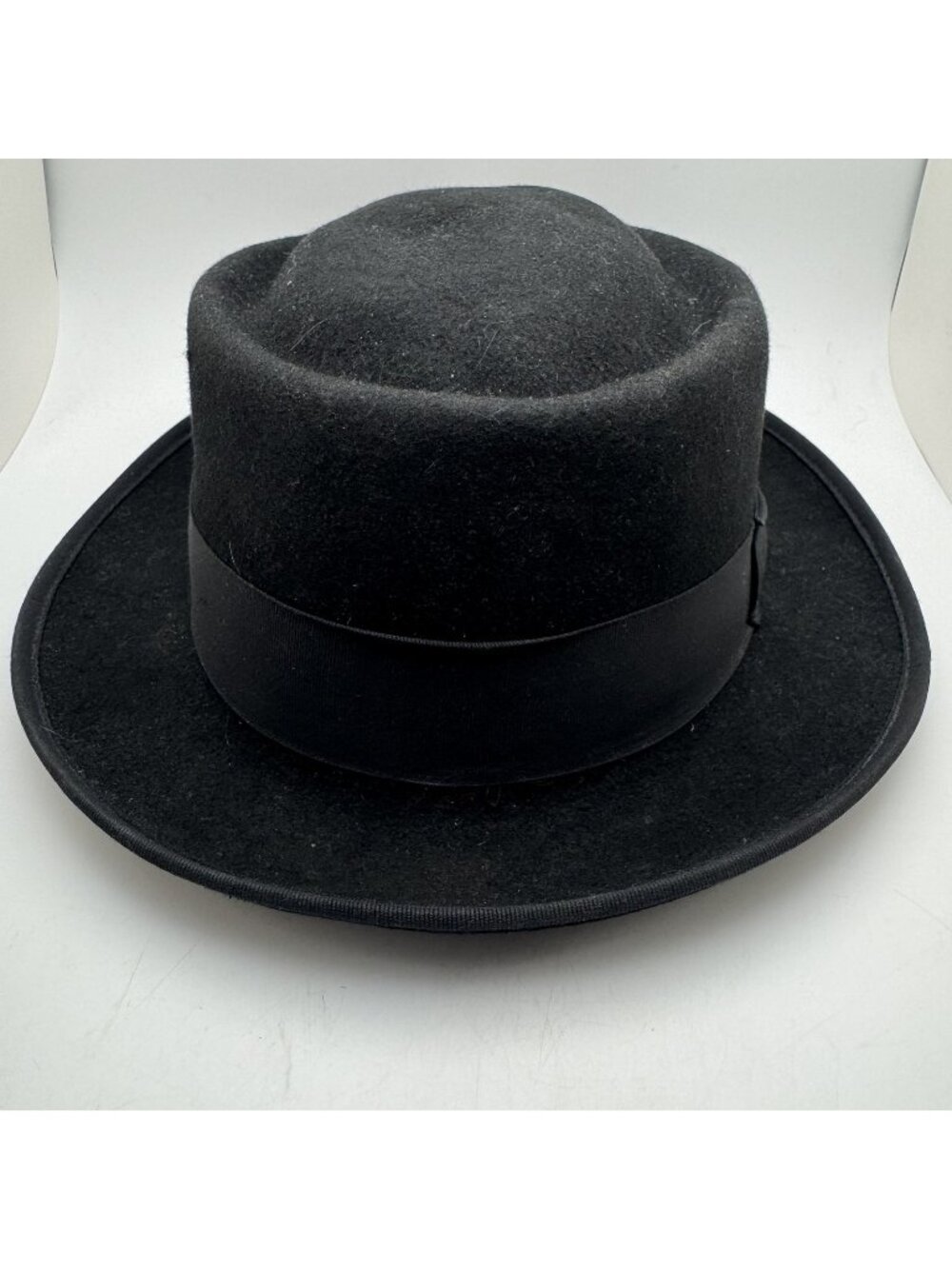 Stacy Adams Fedora Hat Men's Size Large Black Felt Pork Pie with Grosgrain Band